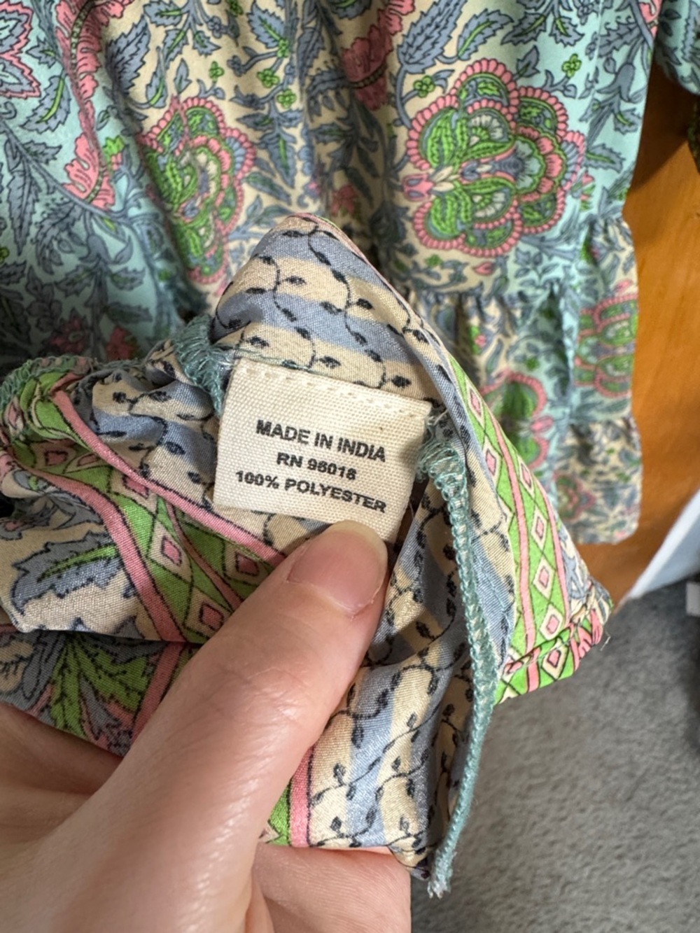 Boho Paisley Tie-Waist Long Sleeve Dress - Green Multi - Picture 9 of 10